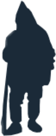 A silhouette of the Klabautermann, a hooded ship's spirit leaning on a staff